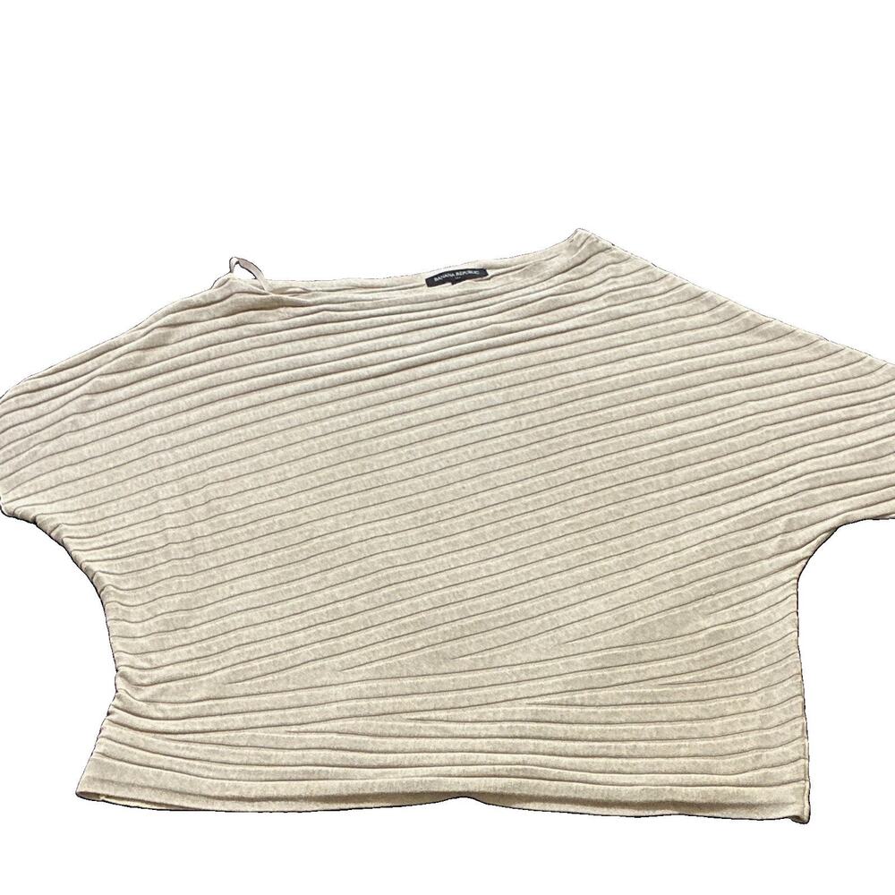 Banana Republic Asymmetric Draped Ribbed Top Beige XL Quiet Luxury Minimalist